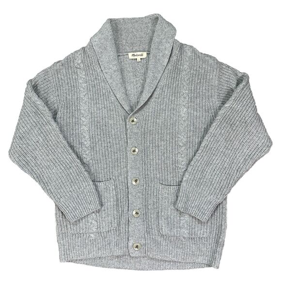 Madewell Mens Merino  Wool Shawl Collar Cardigan Sweater Button Up Grey Sz Large - Picture 1 of 7